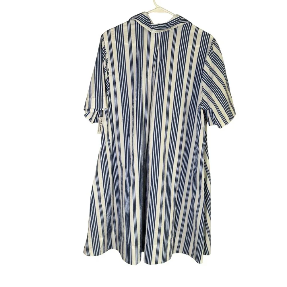 Old Navy Womens Striped Collared Swing Short-Sleeve Shirt Dress with Pockets - Picture 3 of 5